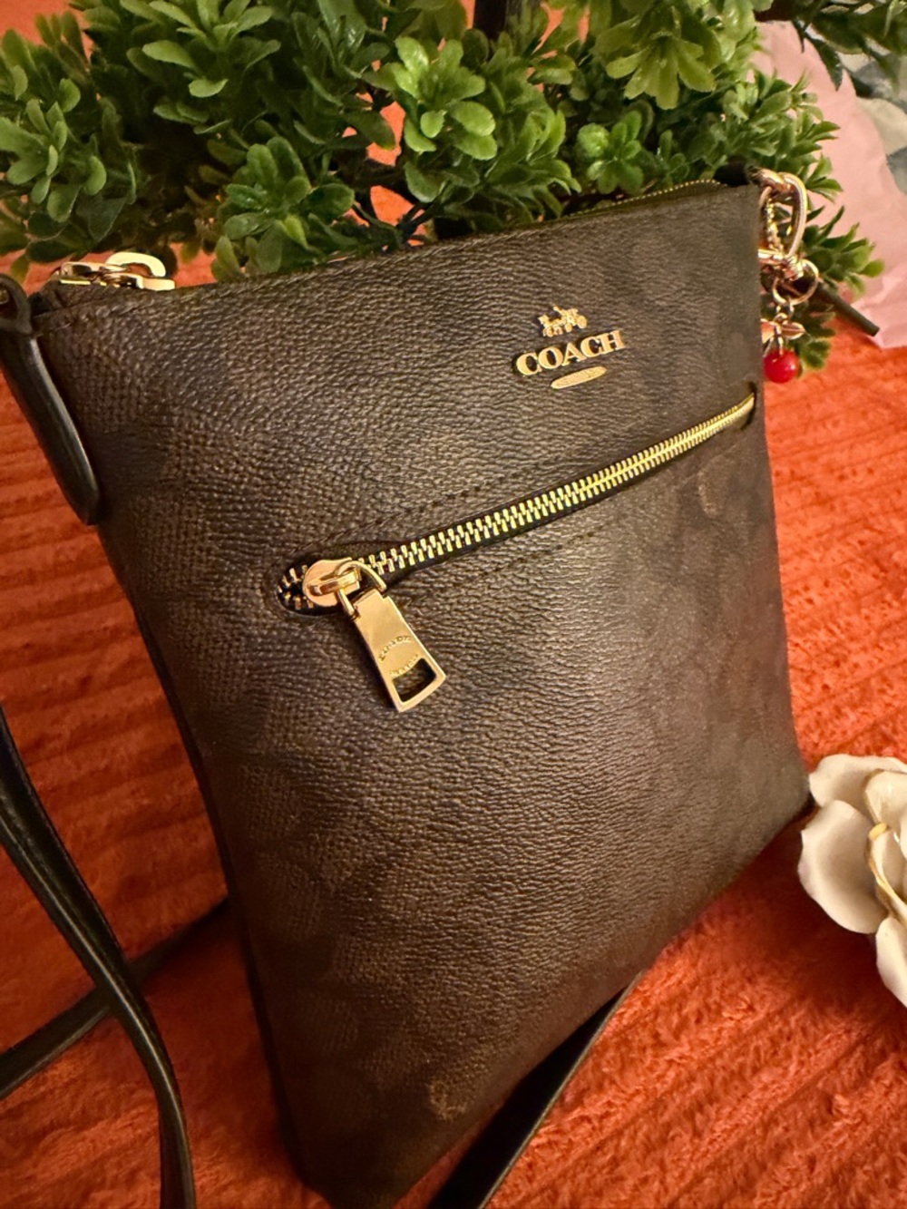 Coach Brown Signature Crossbody with Cherry Charm - Picture 2 of 16